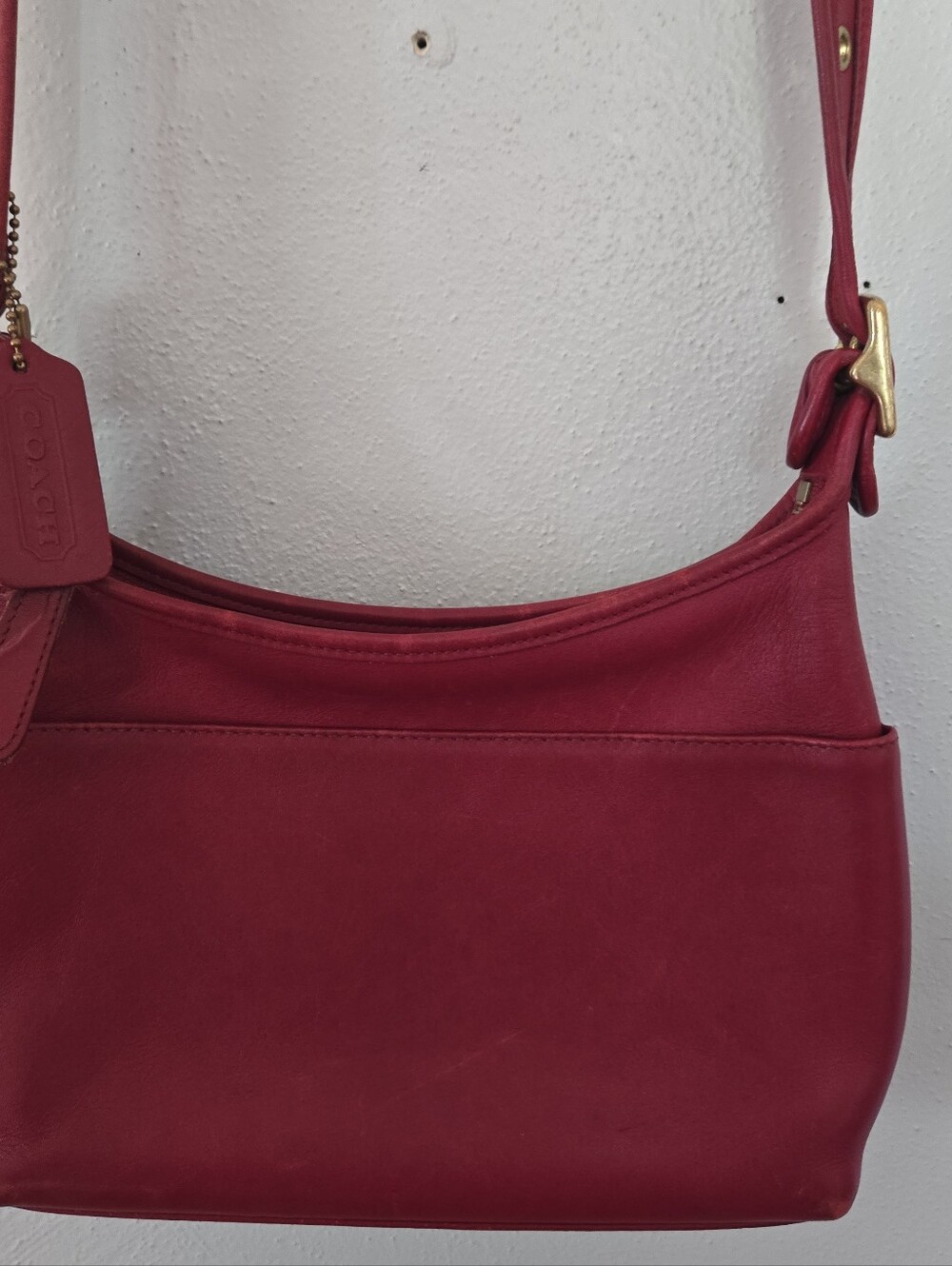 Coach Vintage Legacy Top Zip Hobo Crossbody Red Leather 9136